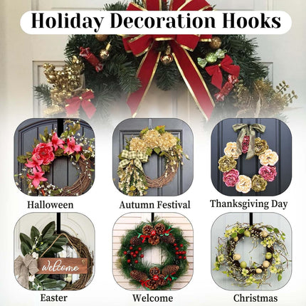 Molain 2 Pack 12 Inch Wreath Hanger Hooks, Black Over Door Hanger for Front Door Metal Wreath Holder, Wreath Door Hanger Clothes Towel Hanger Hooks Halloween Christmas Easter Wreath Hanger(Black)