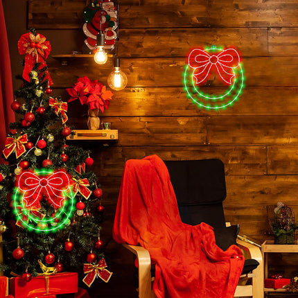 CESOF Christmas Window Lights Decorations, 2 Pack 13.5 in Lighted Christmas with Bow, Remote Control Timer USB Powered Silhouette Lights for Indoor Door Wall Home Xmas Party Decor