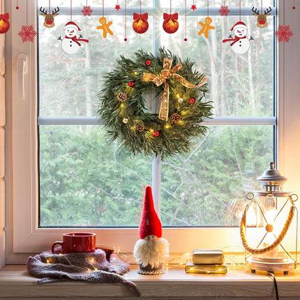 Christmas Wreath with 25 Led Lights, Battery Operated Prelit Outdoor Christmas Wreath with Bows Balls Pine Cones 18" Artificial Christmas Wreaths for Front Door Windows Fireplace Christmas Decorations