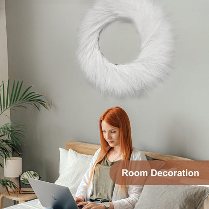 27in White Pampas Grass Wreath for Boho Wall Decor,Fall Wreaths for Front Door Outside,Full and Non-Shedding Silk Faux Pampas Wreath.