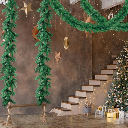 54ft Artificial Christmas Garland Green Garland for Indoor Outdoor Stairs Railing Fireplace Mantel Front Door Porch Christmas Holiday Party Decorations