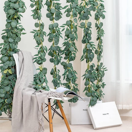 Floweroyal 2 Pack Greenery Garlands 6.56FT Artificial Eucalyptus Garland with Willow Leaves Faux Silver Dollar Leave Vines for Wedding Arch Table Centerpieces Party Backdrop Doorframe Decoration.