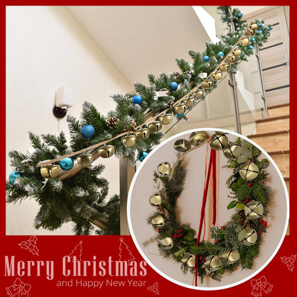 2 Pcs Christmas Jingle Bell Garland Wrought Bell Chime Gold Bell Garland Hanging Bell Antique Bells for Door Wall Bell with Hanging Rope for Christmas Decor
