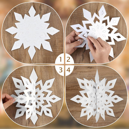 PLULON 18 Pcs 3D Christmas Snowflake Hanging Decorations Winter Wonderland Party Ornament White Snowflakes Garland Paper Snow Flakes Indoor for Christmas Year Baby Shower Birthday Home Decorations