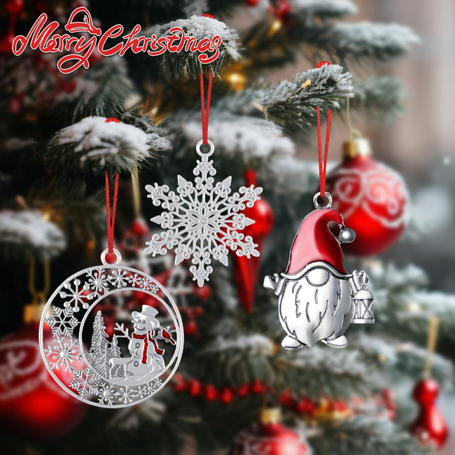 Christmas Ornaments , Solid Pewter Christmas Tree Ornament DIY Hanging Craft Handcrafted Metal Decoration for Christmas Decorations, Tree Decor, Home Party s (Santa&Snow&Snowman Gnome)
