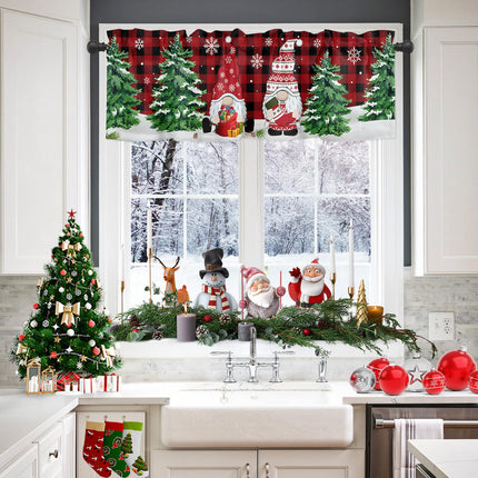 Christmas Valance for Windows Cute Christmas Gnome Window Toppers Valances Rod Pocket 1 Panel Xmas Tree Red Buffalo Plaid Window Treatments for Kitchen Bathroom Bedroom 54 x 18 inch