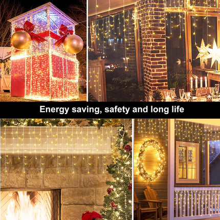 Christmas Lights, Christmas Decorations Outdoor Indoor 416 LEDs 34FT with 8 Modes Icicle String Lights, Waterproof Christmas Lights for House, Garden, Holiday, Wedding Party, Yard Decor