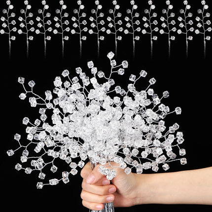 Crowye 50 Pcs Crystal Artificial Flowers Bouquet 12 Inch Acrylic Beaded Branches Stems Bridal Bouquet Picks DIY Crafts Christmas Decorations for Home Wedding Party Decor(Clear)