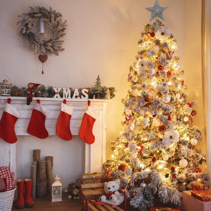 Silver Metal Christmas Tree Topper Glittered Xmas Treetop Hollow Star Topper for Christmas Party Home Decoration