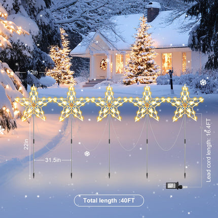 Brightown Star Christmas Pathway Lights Outdoor, 10 Large Star Christmas Sidewalk Lights, Christmas Decorations Outside Yard Lawn Path Walkway Driveway Marker Stake, Warm White