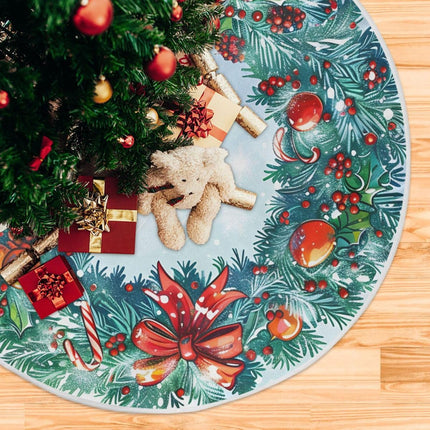 Holly Wreath Christmas Tree Skirt 36 inches, Snow Christmas Wreath Christmas Tree Mat for Decorations Holiday Party