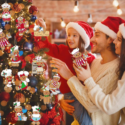 RINOLY 24 Pcs Gingerbread Christmas Decoration for Tree,Cooking Gingerbread Man Ornaments for Christmas Tree,Christmas Wooden Hanging Ornaments Home Kitchen Decor