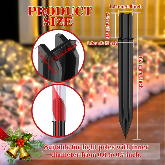 30Pcs Stakes for Outdoor Christmas Candy Cane Lights Replacement Pathway Markers Spike Replacer Plastic Inside Diameter 0.6-0.68 Inch for Maintain Garden Yard Landscape Lamps Pole