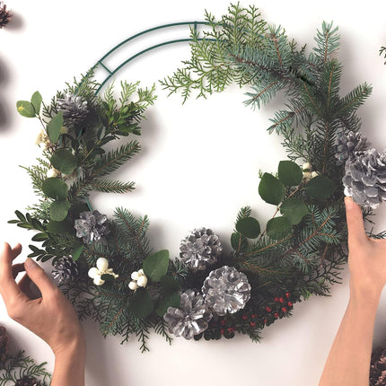 Hotop 9 Pieces Wire Wreath Frame Dark Green Flat Circle Floral Wreath Ring Wreath Making Supplies for Christmas Year Holiday Wedding Decoration 8 Inch 12 Inch 14 Inch