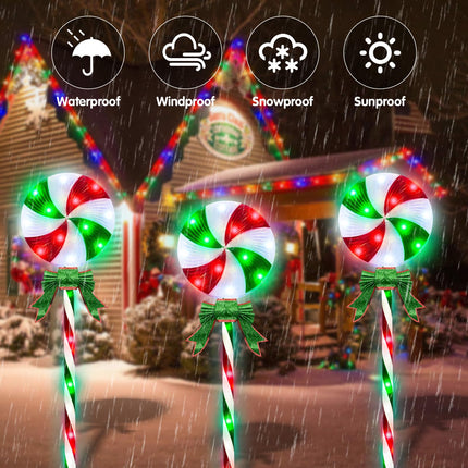 Lollipop Christmas Pathway Lights Outdoor Decorations, 80 LED Lighted Candy Cane Decorations with 8 Flickering Light Modes, Timer, Outdoor Christmas Decorations for Yard Walkway, 4 Pack 28 Inch