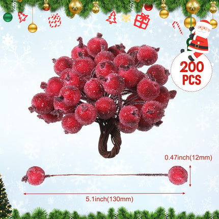 Tatuo 400 Pieces Artificial Frosted Holly Berries Fake 12 mm Mini Christmas Fruit Berry Flower Decor (Dark Red)