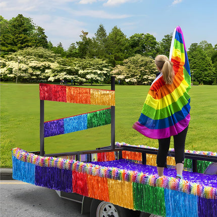 LOLStar Rainbow Foil Fringe Garland Party Decorations, 6 Feet Rainbow Tinsel Metallic Glitter Banner, Hanging Rainbow Table Skirts for Birthday Wedding Christmas Pride Month Parade Floats Decor