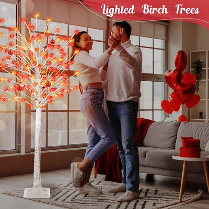 6 ft Lighted Birch Tree 152 LED Lighted Cherry Blossom Tree Warm White Lights for Indoor Home Bedroom Outdoor Decor for Wedding Independence Day Valentine Christmas Party(Heart)