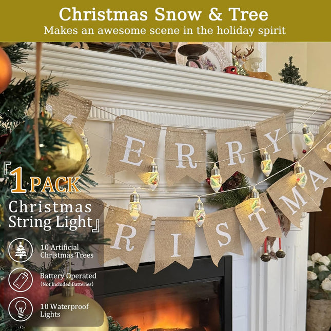 VVolf Christmas Lights for Indoor, Snow Globe String Lights, Christmas Snow Globes with 10LED Globe Bulbs String Light with Tree& Snow & Cute Ornaments for Home Decor