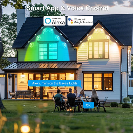 Permanent Outdoor Lights, Smart RGB Outdoor Lights with DIY Scene Modes, 100ft with 72 LED Eaves Lights Waterproof Starry Outdoor Lights for Christmas Hourse Decor, Work with Alexa & Google Assistant