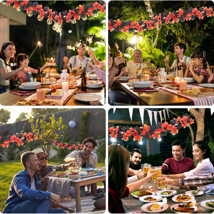3 Pack Fall Maple Leaves Garland,5.7ft/Piece Artificial Maple Leaf Garland,Red&Black Autumn Hanging Fall Vines with 6PCS Adhesive Hooks for Halloween Thanksgiving Fireplace Indoor Outdoor Decor
