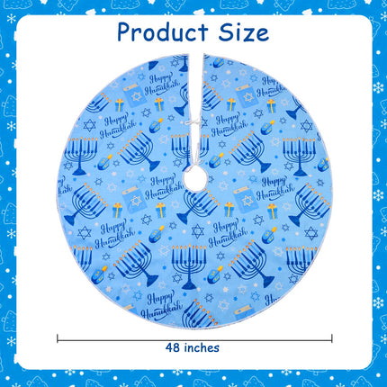 Serencatcher Blue Christmas Tree Skirt, Happy Hanukkah Tree Skirt with Candlestick Cross Star Happy Hanukkah for Merry Christmas Tree Decorations Xmas Happy Halloween Year Holiday Party(48 Inches)