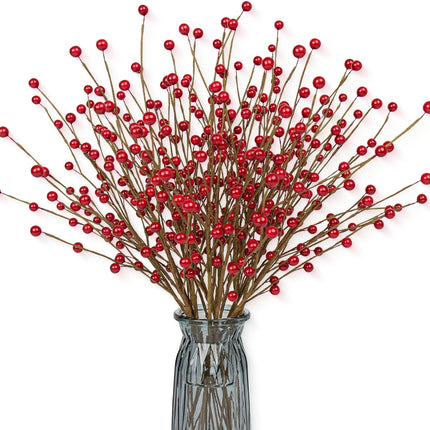 24 Pack Christmas Tree Picks 17 Inch Red Berry Picks Artificial Holly Berry Stems for Xmas Tree Centerpieces Vases Floral Arrangements Winter Holidays