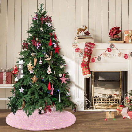 Pink Christmas Tree Skirt with Glitter Golden Star Print 30 Inch Xmas Tree Skirt Base Cover Mat for Christmas Tree Holiday Home Party Decorations - 78cm