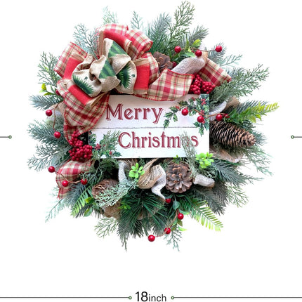 Bibelot 18inch Mesh Chrimas Day Wreath 18inch Artificial Winter Berries Wreaths with Merry Christmas Sign for Indoor/Door Decor, Wreaths for Christmas and Winter Decor
