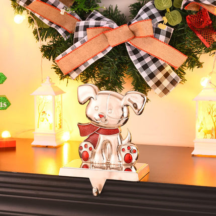 Christmas Dog Stocking Holders for Mantle,Silver Dog Stocking Hangers for Fireplace,Mantle Clip Holder Hanger for Stocking/Garland,Dog Xmas Hooks for Stocking ( Dog)