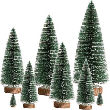 Rainmae 8Pack Tabletop Small Flocked Artificial Christmas Tree, Artificial Xmas Pine Tree, Mini Snow Covered Faux Tree with Wooden Bases for Xmas Holiday Party Home Handicraft Decor Desktop Ornaments
