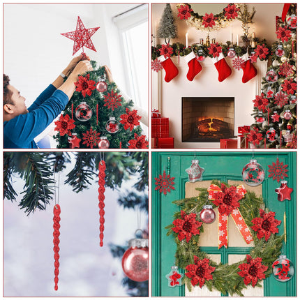 Jenaai 80 Pcs Clear Christmas Ball Ornaments Set Transparent Shatterproof Decorative Ball Christmas Hanging Baubles with Stuffed Delicate Decoration for Xmas Tree Decor Holiday Party (Red)