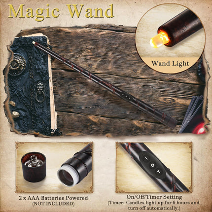 Halloween Decorations - Floating Candles with Wand, 12 Pcs Flameless Candles with Warm Light Flickering, Witch Wizard Christmas Decor for Indoor Home Room Classroom Bedroom Birthday Party