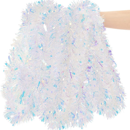 26.2 Feet Iridescent White Holiday Tinsel Garland for Christmas, Birthday, Weddings, Party Decorations, Xmas Foil Tinsel Garland for All-Season Home Indoor Outdoor Party Supplies(Iridescent White)