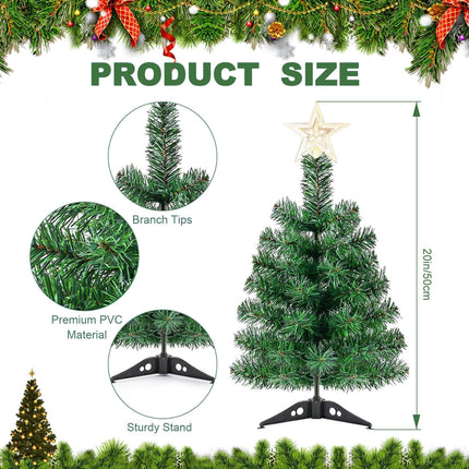 20 Inch Christmas Tree with Light Small Table Top Christmas Tree with LED String Lights, Star Treetop, Ornaments Balls Artificial DIY Christmas Table Decoration