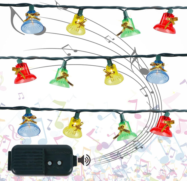Twinkle Star Set of 30 Christmas Musical Bell String Lights, 25 Classical Holiday Songs, 7 Functions Clear Incandescent Bulb Green Wire Light with Multicolor Bells for Indoor Xmas Home Decorations