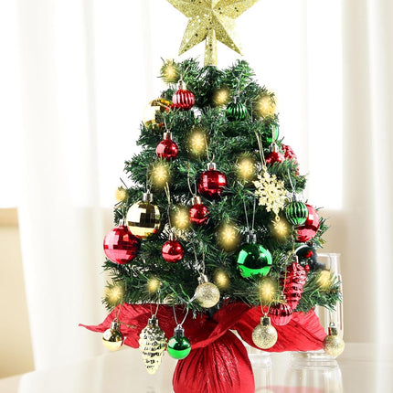 Small Tabletop Christmas Tree 24 Inch /2FT Mini Xmas Christmas Tree with Warm-White Lights,Mini Table Top Christmas Tree with Hanging Ornaments and Star Treetop, Boxes for DIY Christmas Decoration
