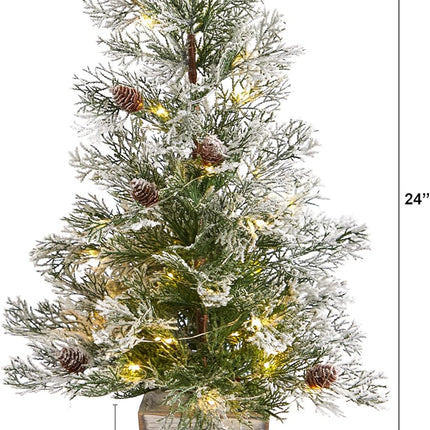 Nearly Natural 2ft. Frosted Pre-Lit Artificial Christmas Tree with Pinecones in Decorative Planter