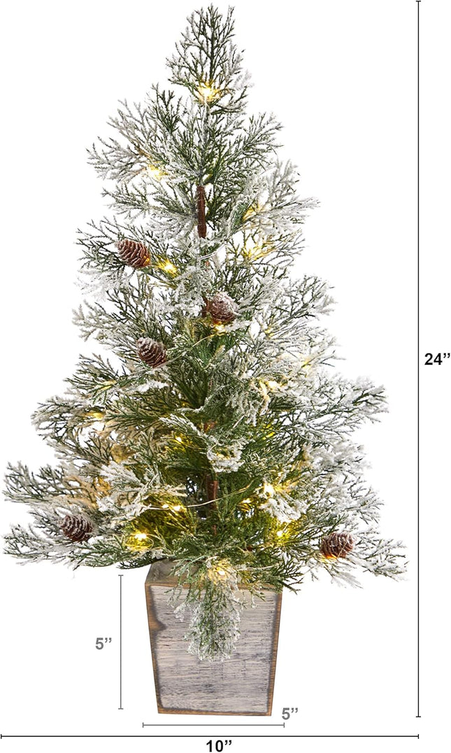 Nearly Natural 2ft. Frosted Pre-Lit Artificial Christmas Tree with Pinecones in Decorative Planter