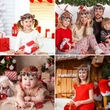 MEMOVAN Floral Headpiece Hairband - Christmas Red Berry Stems Spray with Pine Cone Holly Stem - Wreath Headband for Women Girl - Holiday Decoration