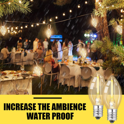 Macarrie 100 Pack C7 LED Night Light Bulb, E12 Chandelier Base, 0.6W Equivalent to 7W, Warm White 2700K, Night Light Bulbs Waterproof Replacement Bulbs for Christmas String Light (Clear)