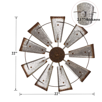 Glitzhome 22" Farmhouse Galvanized Windmill Wall Sculpture Home Decor Rustic Metal Rustic Wall Art Decoration, Silver