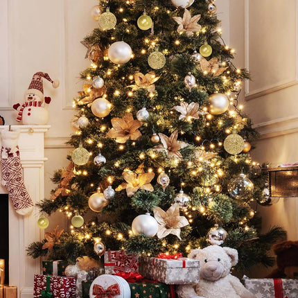 Christmas Ornaments Set, 100ct Gold Christmas Balls Decoration Set, Shatterproof Hanging Plastic Christmas Ball Ornament for Xmas Tree Holiday Decor