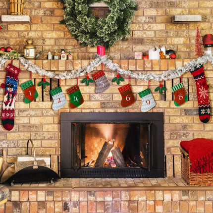 KESOTO Christmas Reusable Advent Calendar , 24 Days Countdown Hanging Garland Xmas Felt Stocking for Home Wall Stairs Christmas Decorations