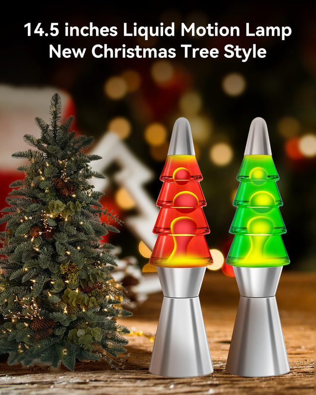 Christmas Tree Liquid Motion Night Lights: 14.5 inches Table Lamp Liquid Motion Lamp, Mood Lighting Christmas Indoor Decorations Night Light for Kids and Adults, Red Bottle White Wax