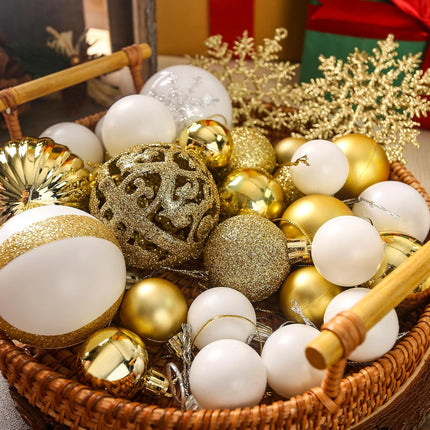 LOVEINUSA 100PCS Christmas Ball Ornament Set, Shatterproof Christmas Tree Balls Assorted Hanging Baubles Snowflakes for Xmas Tree Wreath Christmas Party Wedding