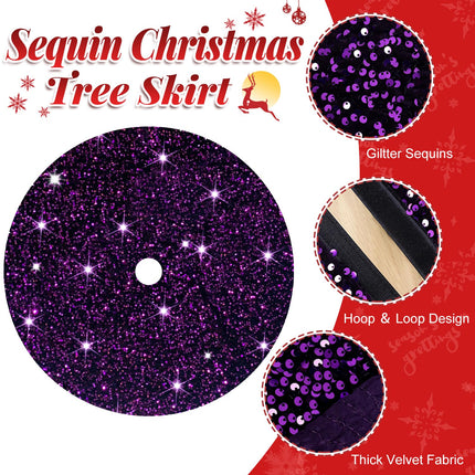 FOTSHARER Purple Christmas Tree Skirts 36 Inches Artificial Sequin Xmas Tree Skirt for Fall Decor Round Velvet Tree Skirt Reversible Christmas Tree Cover Skirt Sparkly Tree Skirt for Holiday Parties