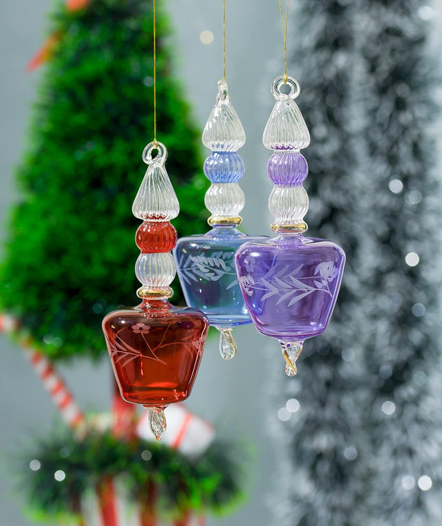 Christmas tree decorations engraved red ornament Hanging ornaments for Artificial tree Indoors Christmas Decorations Handblown Christmas tree topper 14K Gold