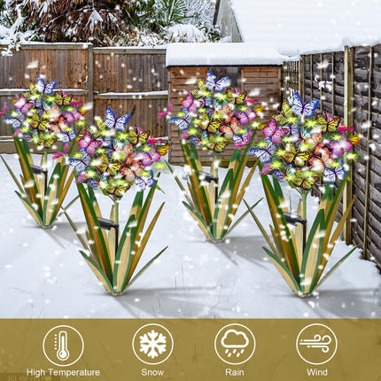 Solar Metal Agave Butterfly Flower Stick Garden Sculpture Outdoor Solar Garden Christmas Lights Swaying Butterfly Garden Lights Solar Outdoor (2 PCS Light Green)