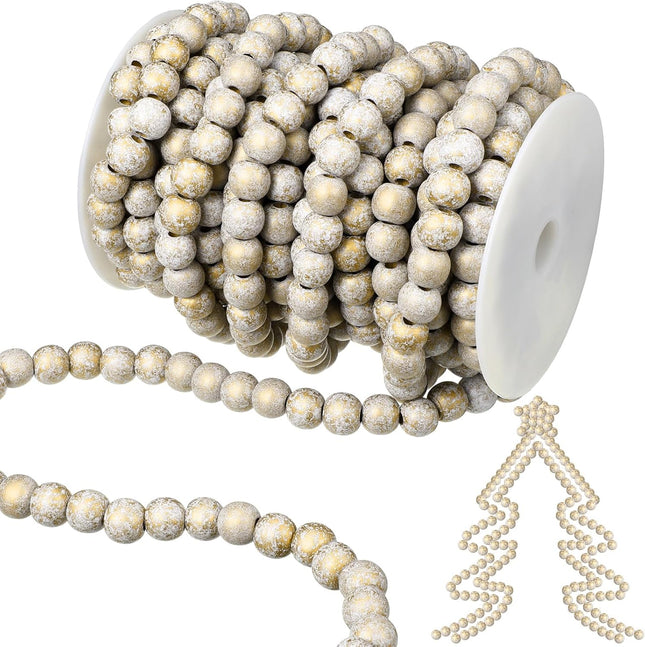 Libima 26 Feet Christmas Wooden Bead Garland Christmas Tree Decorations Rustic Farmhouse Bead Garland Bead Garland Boho Vintage Garland for Xmas Tree Holiday Decorations(Gold)